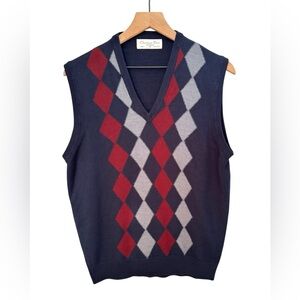Christian Dior MONSIEUR Men’s Orlon Vintage Argyle Navy Knit Vest Sz M